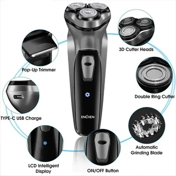 ENCHEN BlackStone Electric Shaver Razor Men Type-C Rechargeable Shaving Beard Machine Intelligent Control Travel Lock 100% New 5