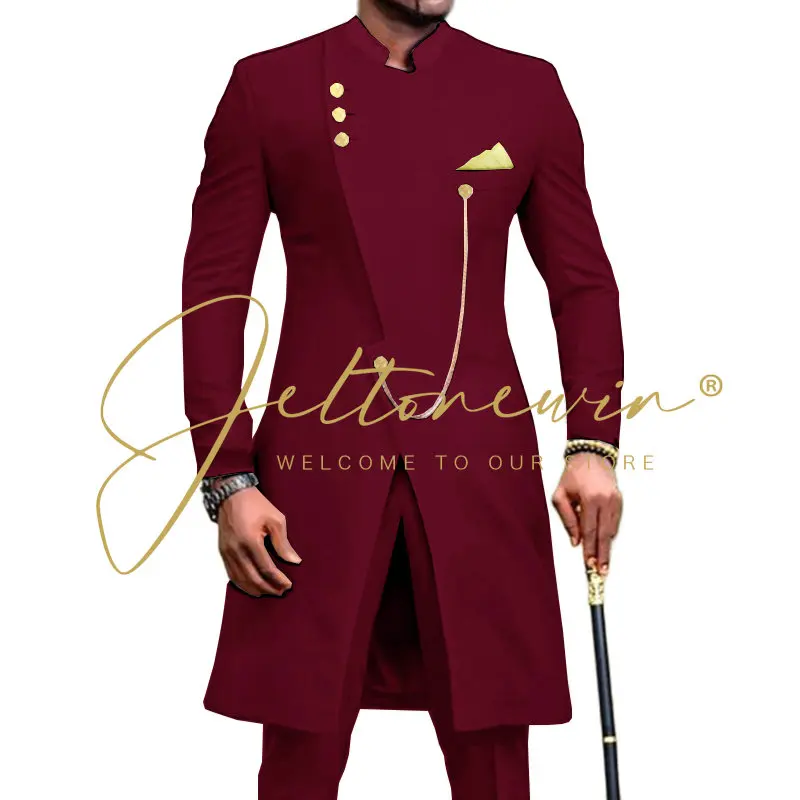 jeltonewin-2023-indian-style-burgundy-mens-suits-with-pant-stand-collar