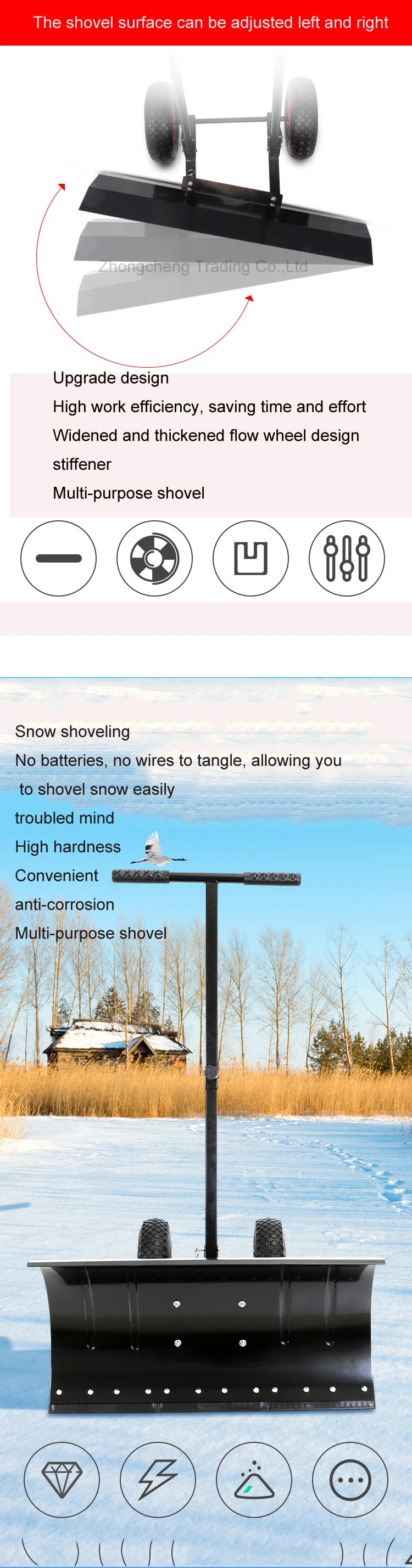 Wheeled Hand Push Snow Removal Shovel Large Snow Removal Tool Vehicle Snow Remov
