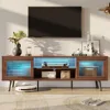TV Stand for 75Inch TV,63” LED Entertainment Center with Sliding Acylic Doors,Mid Century Modern TV Console with Storage Shelves 5