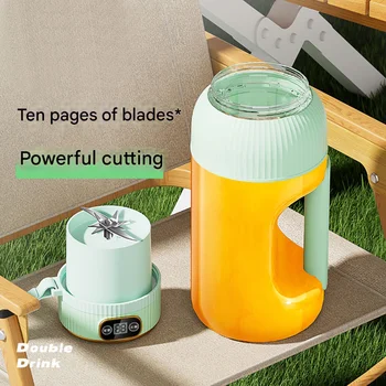Portable 40oz USB Rechargeable Juicer – Large Green Travel Blender 40oz large capacity for smoothies and drinks, with dual lid 1