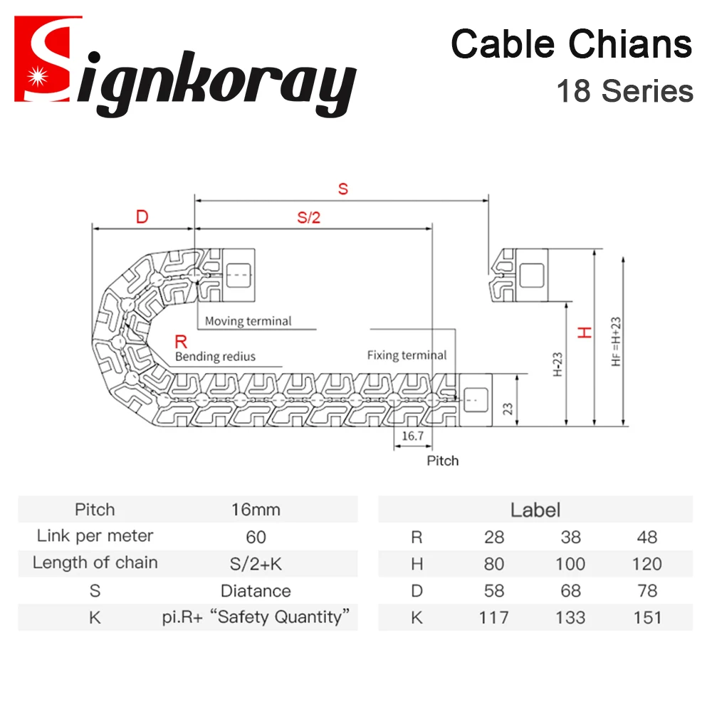 SignkoRay Cable Chain 18 Series High Speed Mute Bridge Open on Both Side Towline Transmission Drag Chain for Co2 Laser Machine plastic cable chain,cable carrier