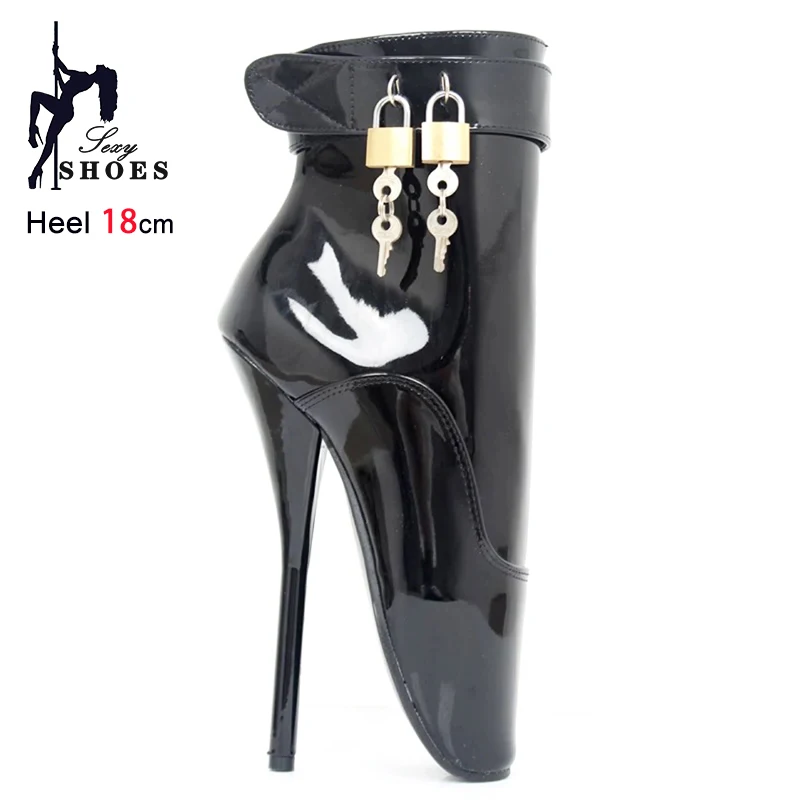 18CM Super High Heel Ballet Short Boots Metal Lock Wrap Strap Sexy Lace-up Cosplay Women Ankle Boots 2025 New Club Fetish Shoes