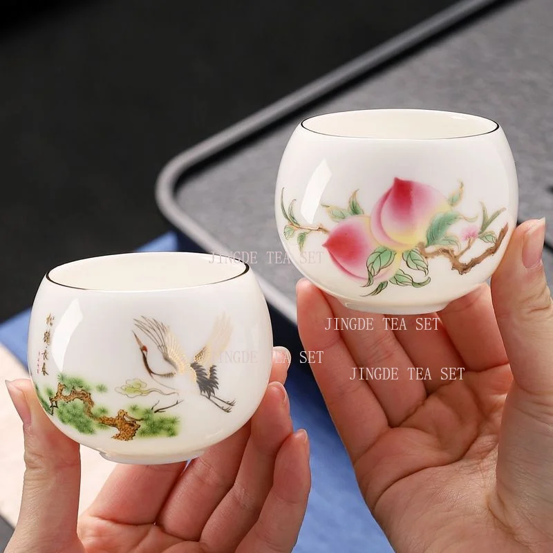 Small capacity ceramic sheep fat jade master tea cup high-end master level sticker special gift cup, Kung Fu tea cup