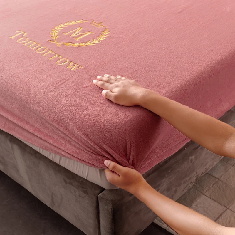 

Elastic Fitted Sheet Crystal Velvet Bed Sheet Mattress Cover Solid Color 1pcs Winter Warm Soft Queen King 180X200cm Adult Kids