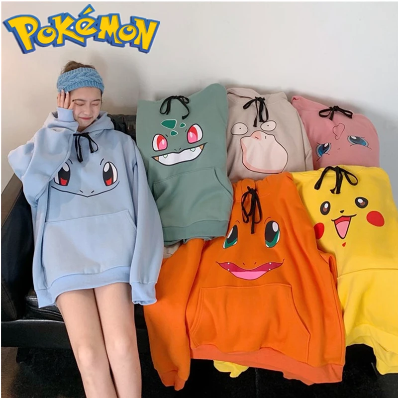 

Pokemon Pikachu autumn and winter sweater student Japanese anime thickened mid-length hooded cute top Christmas gift