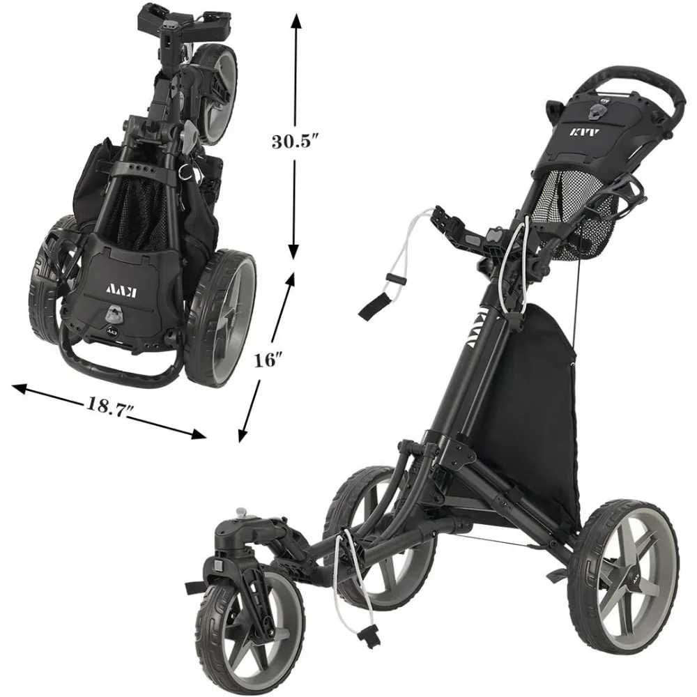 3 Wheel 360 Rotating Front Wheel Golf Push Cart Open and Close in ONE Second-Free Umbrella Holder Included