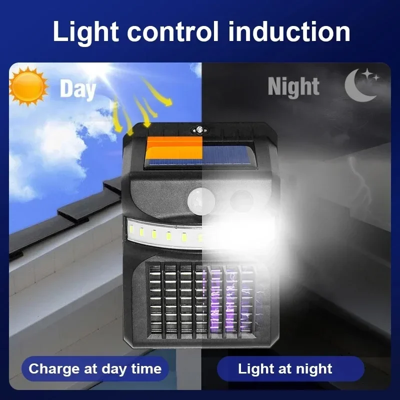 Mosquito Killer Lamp Mosquito Lamp LED Solar Wall Lamp Shock Mosquito Killer Fly Trap Zapper Intelligent Induction Outdoor Garden Wall