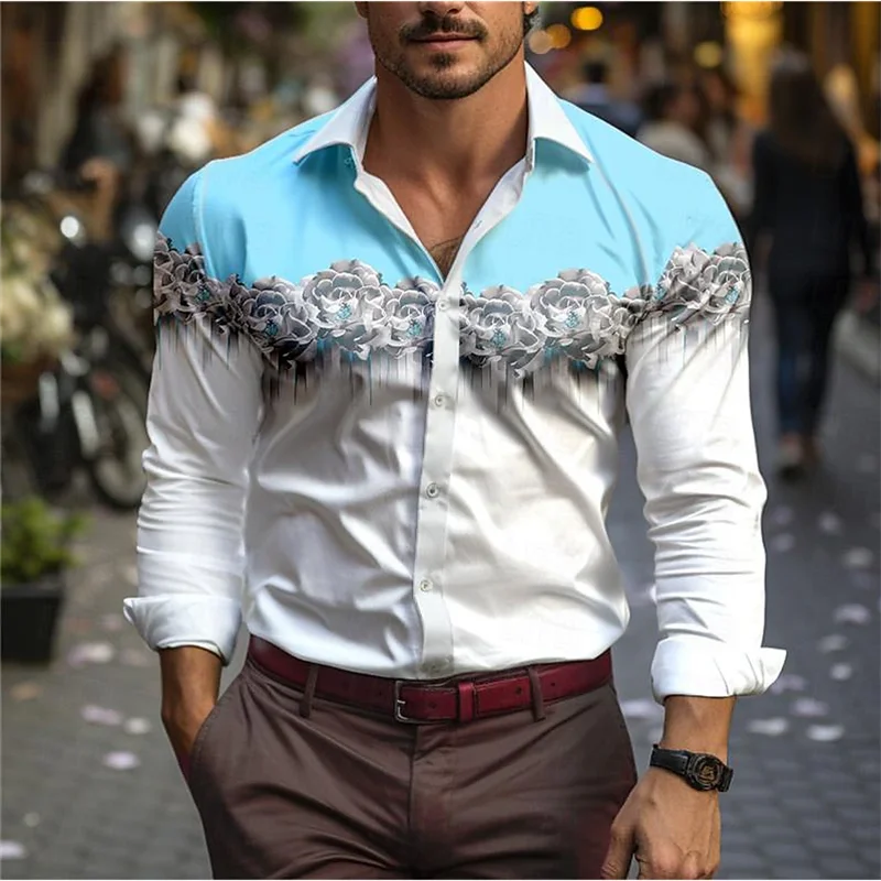 thumbnail image 1 of Camisa con estampado 3D de flores para hombre, camisa de manga larga con solapa para primavera y otoño, nueva camisa informal de moda, ropa de calle 5XL para hombre 2024, 1 of 5