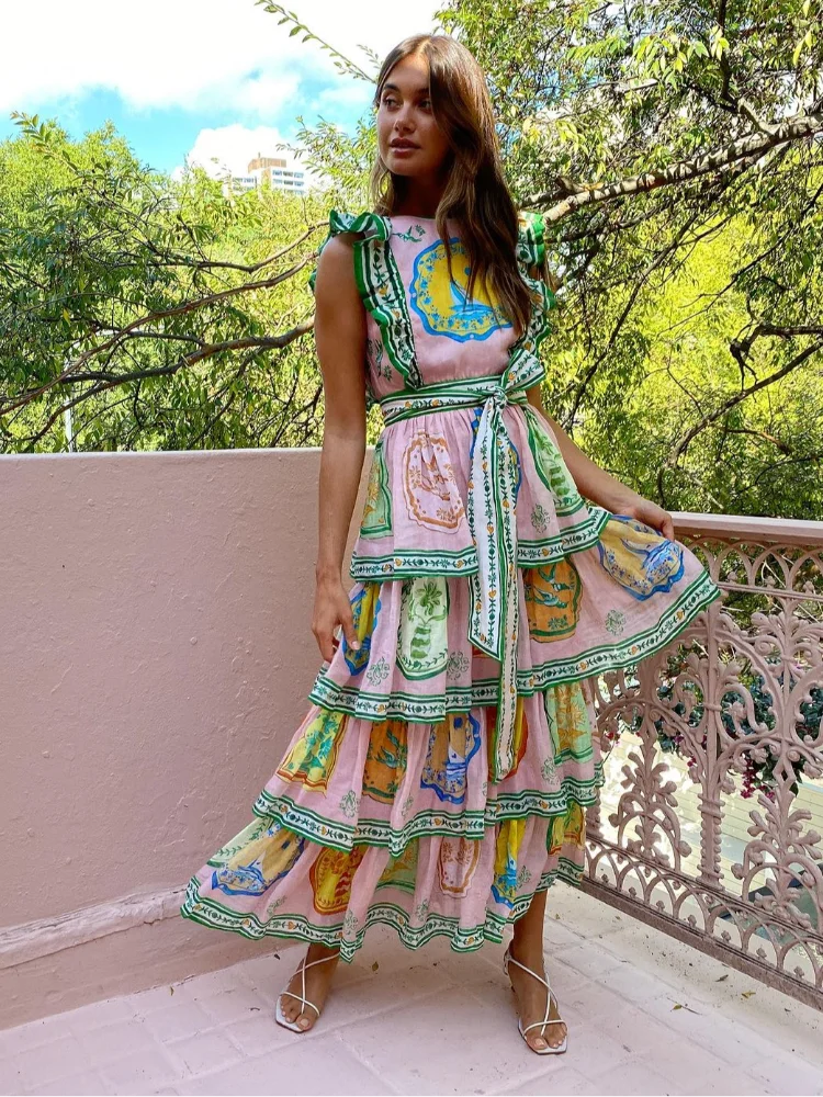 Vestido de falda circular con hombros descubiertos y bolsillos Azul Polvoriento
