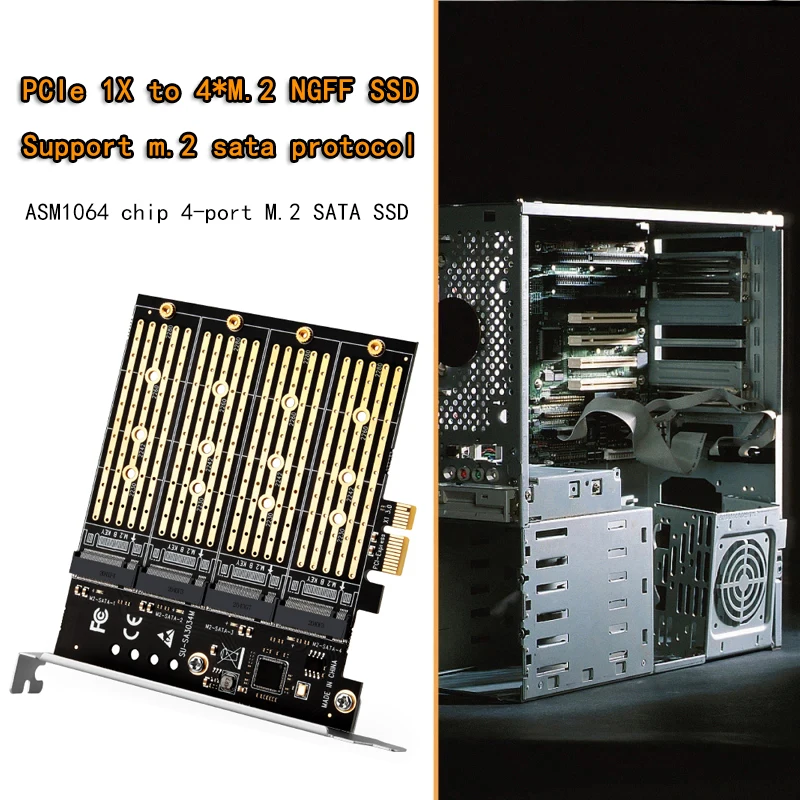 Chia Mining PCIE to M2 Adapter PCI Express X1 3.0 4 Ports B Key M.2 NGFF SATA SSD Adapter PCI-E M.2 Expansion Card Riser