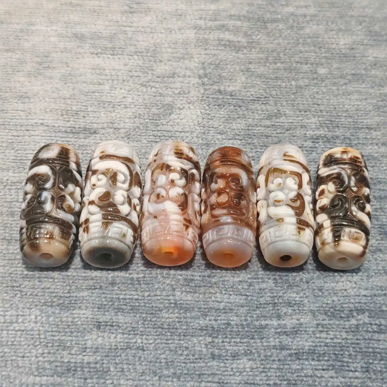 

Tibetan Totem Natural Agate Dzi Carved Variant Huiwen Tianzhu Ethnic Necklace Pendant DIY Accessories