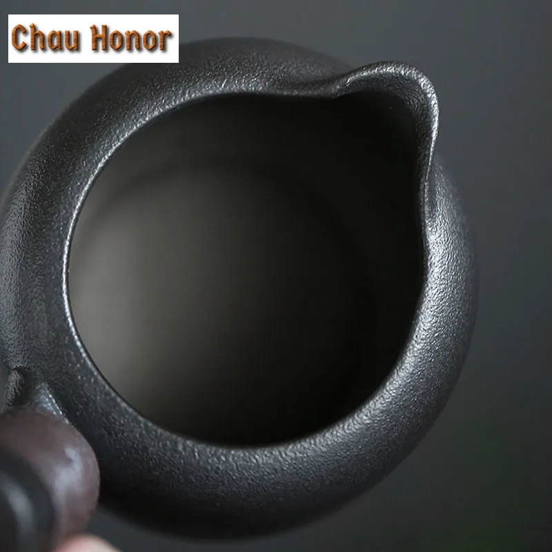 300ml Japanese Style Black Pottery Side Handle Fair Cup Coarse Pottery Tea Dispenser Ceramic Chinese Kung Fu Tea Set Accessories