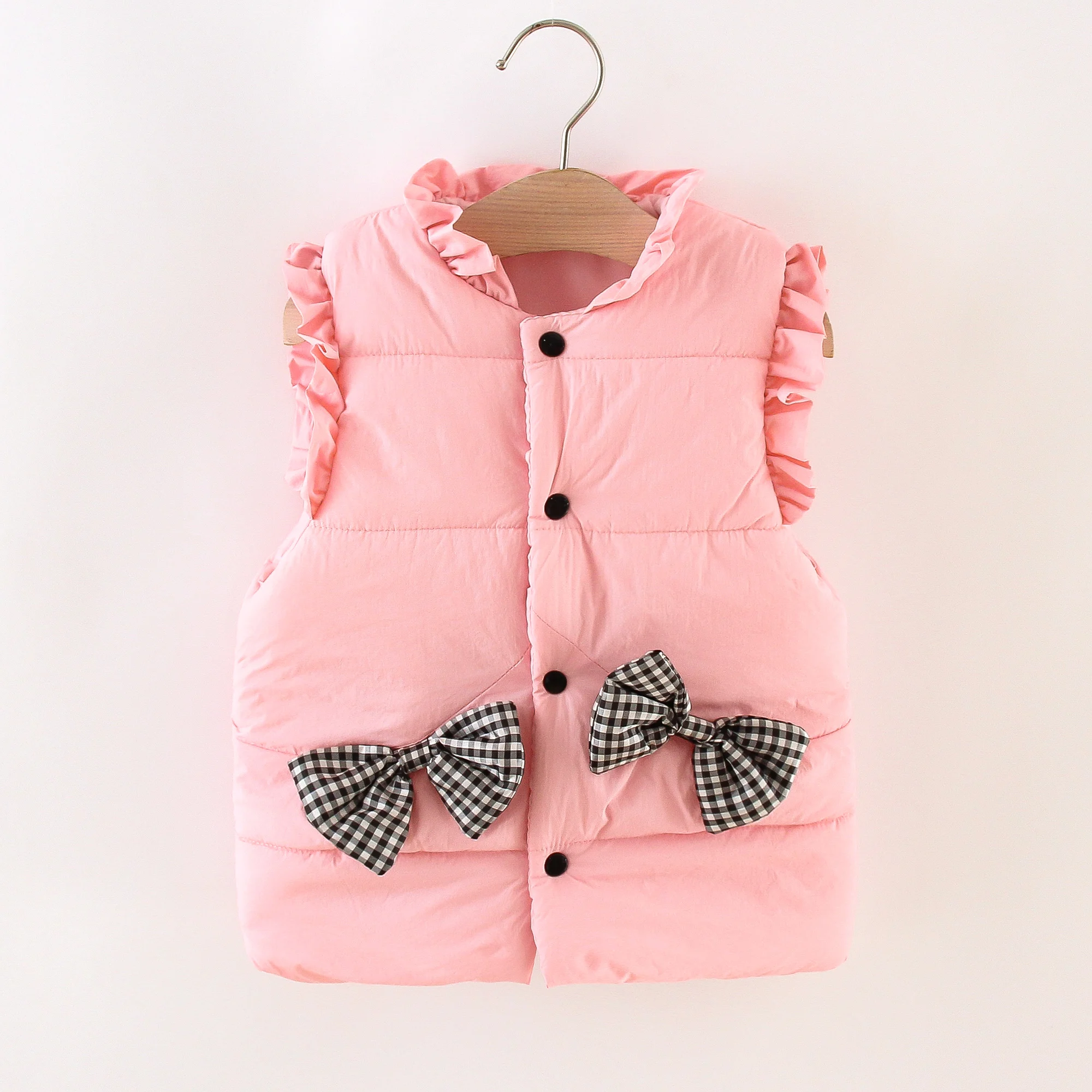 Children's Vest, Girls' Camisole Solid Color Bow, Autumn And Winter Warm Cardigan For External Wear