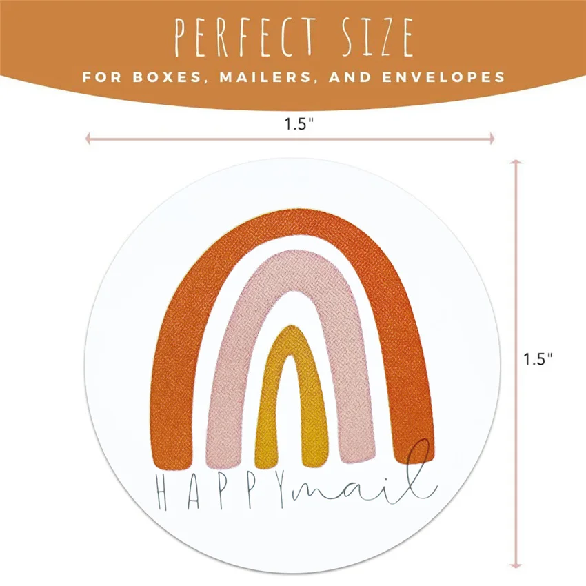 Happy Mail Rainbow Sticker for Boxes Mailers Envelope Sealing Labels Round Small business shipping Scrapbooking Sticker 1.5 inch