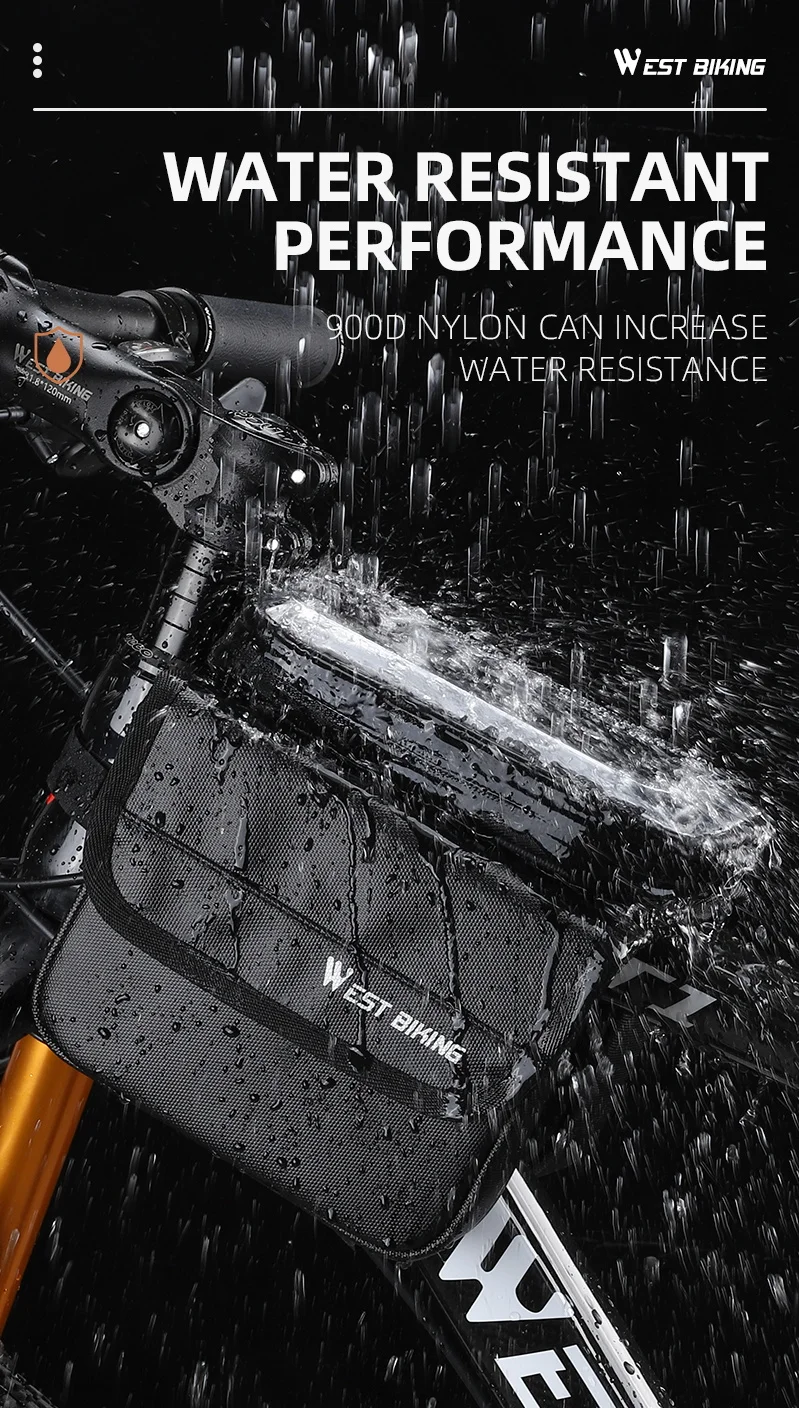 WEST BIKING Waterproof Bicycle Front Frame Bag Double Pouch & 7.2 Inch Phone Touch Screen Bag Cycling Travel MTB Top Tube Bag