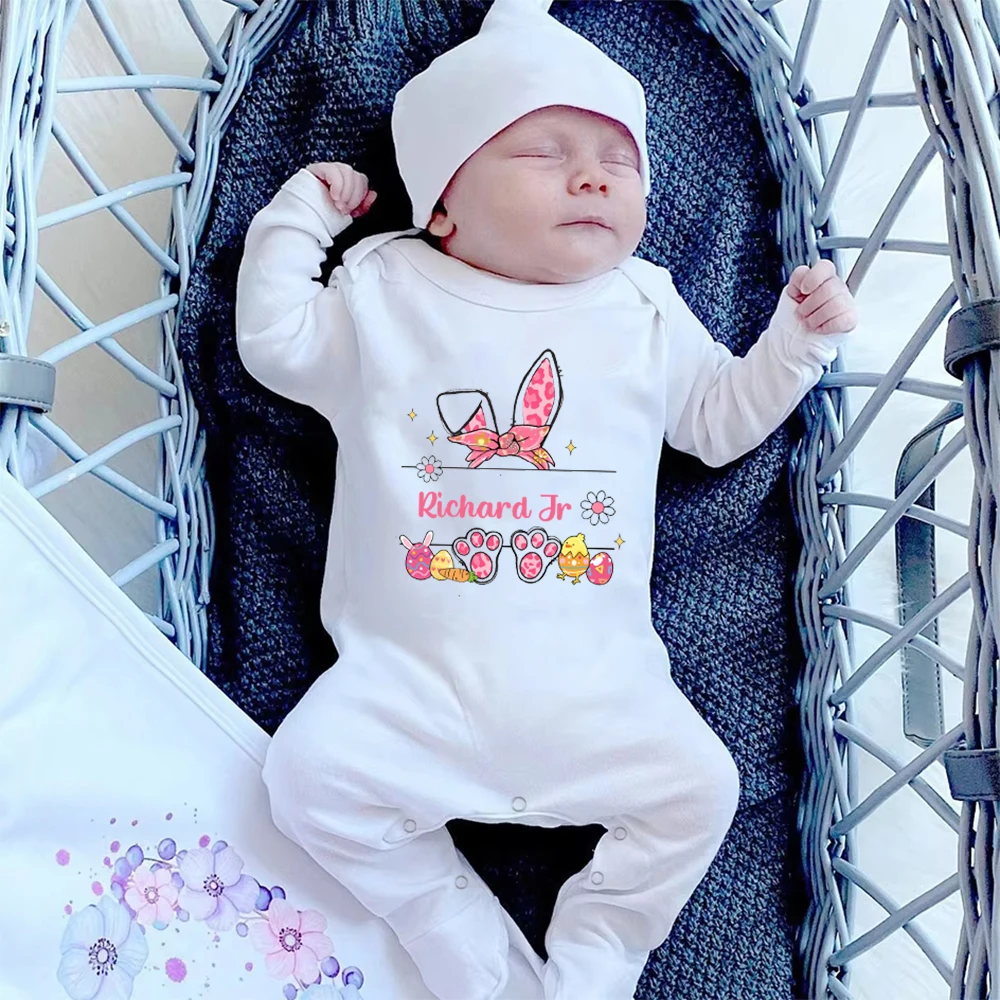 Personalised Easter Baby Romper Name Infant Outfits Clothes Boy Girl Holiday Party Sleepsuit Cute Bunny Newborn Romper