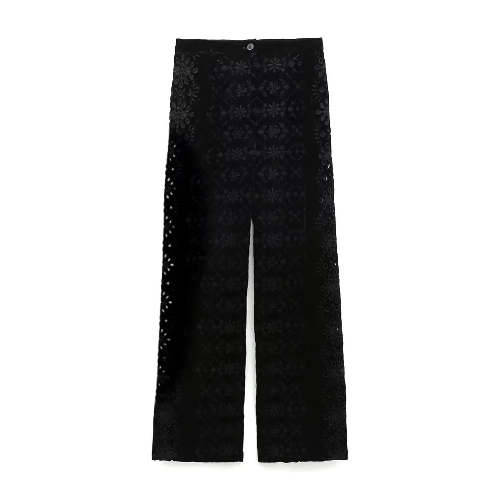

Women New Fashion Embroidered Velvet Pants Vintage Mid-Waist Button All-Match Casual Chic Female Trousers Pantalones Mujer