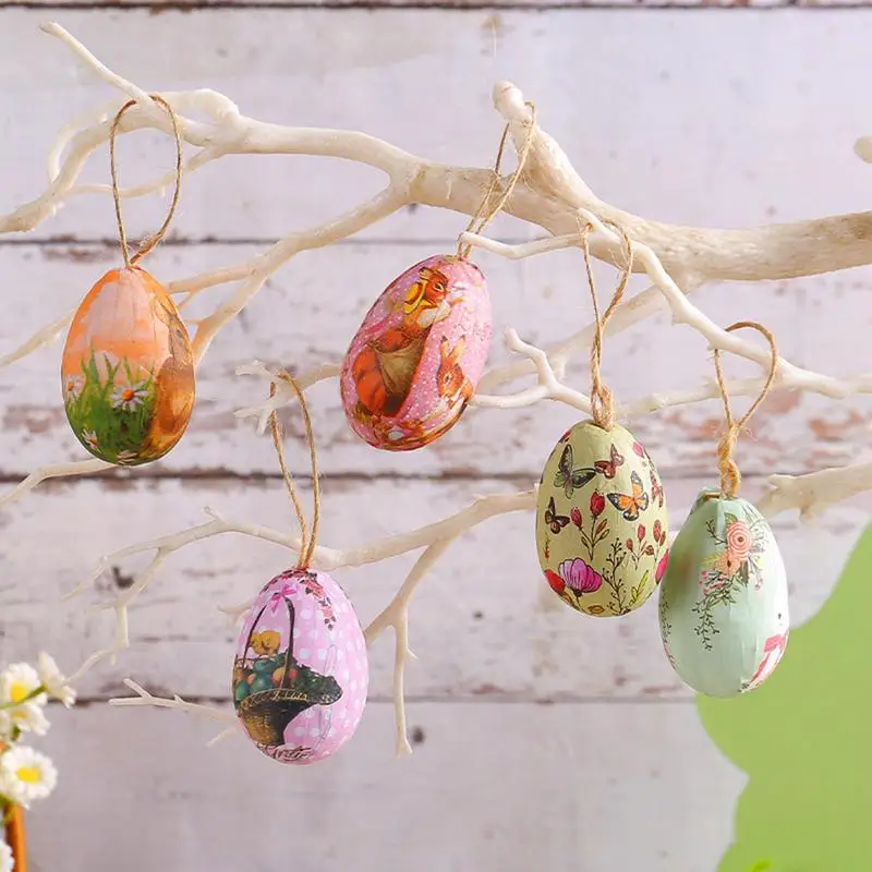 

Children's Gifts 6Pcs Easter Decorations Eggs Hanging Ornaments Colorful for Easter Tree Basket Decor Party Favors Supplies Home