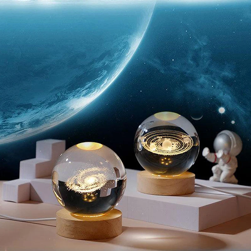

Glowing Planetary Galaxy Astronaut Crystal Ball Night Lights USB Power Warm Bedside Light Christmas Kid Gift Night Lamp