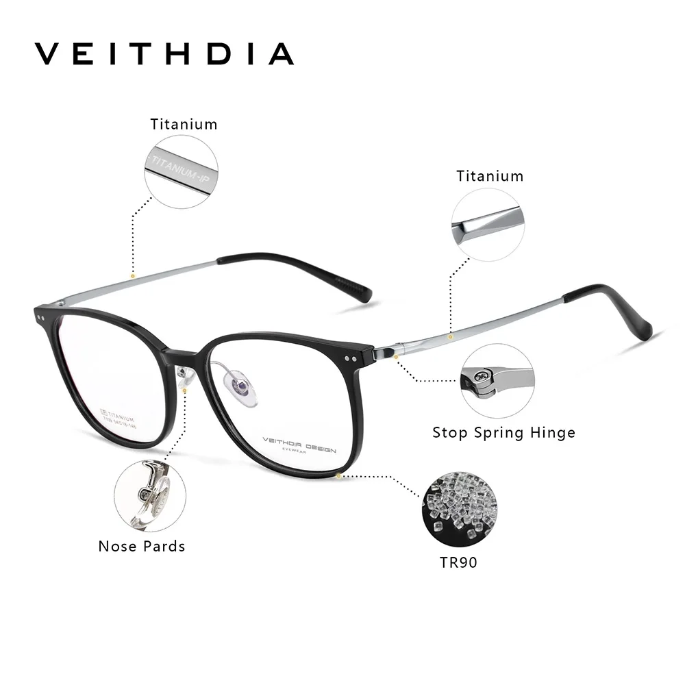 VEITHDIA Glasses Optical Titanium+TR90 Frame Customizable Prescription Lenses Eyeglasses Men Women Myopia Computer Eyewear V7109 2