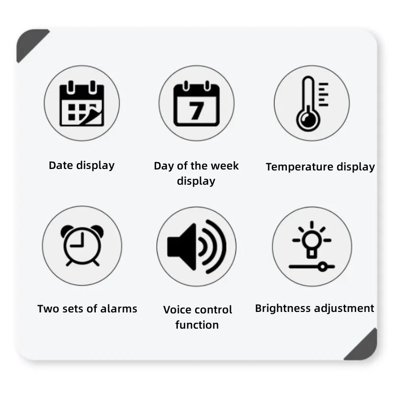 Voice Control Large Digital Wall Clock Temperature Date Week DST Snooze Table Clock 12/24H Dual Alarm Wall-mounted LED Clock