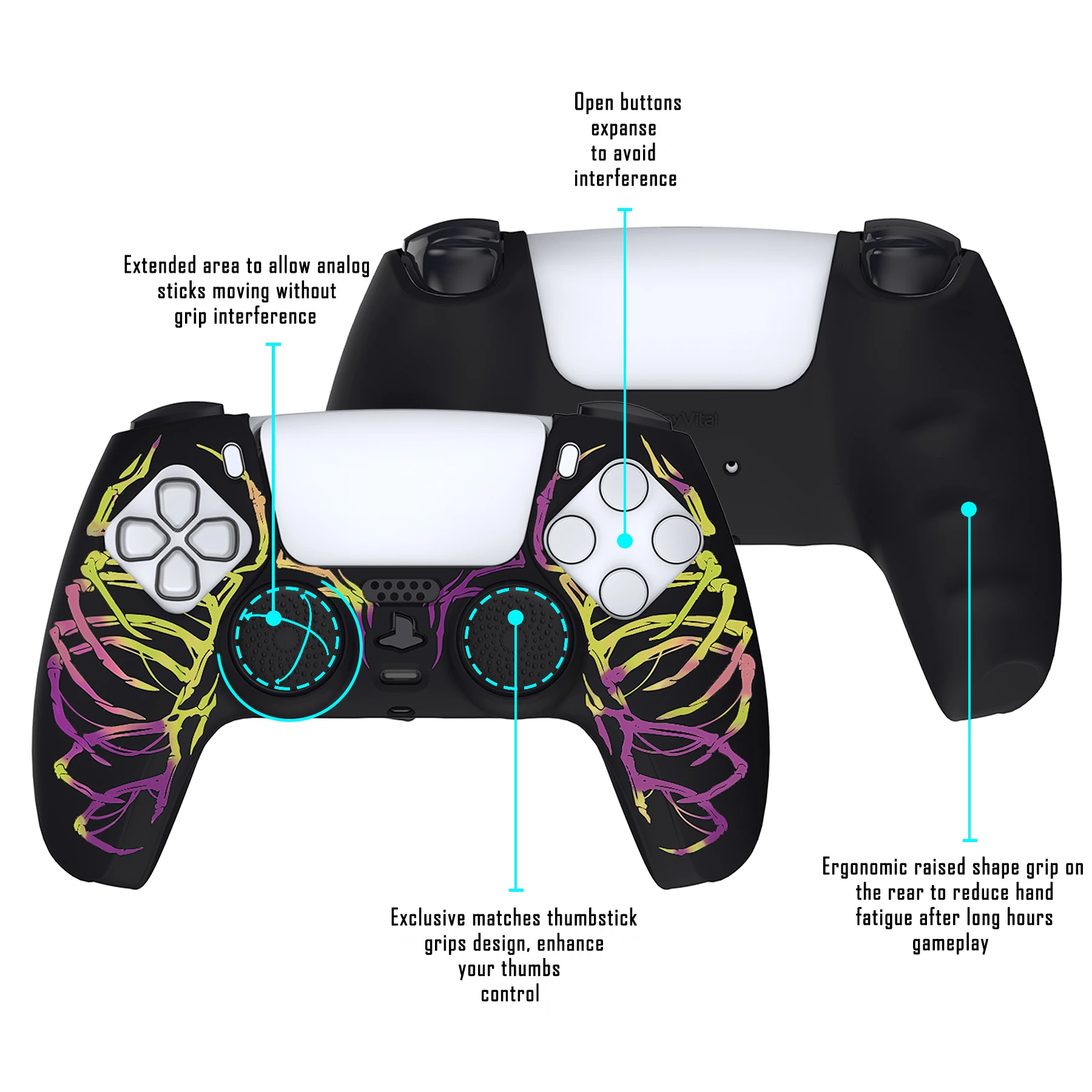 playvital Funda de Silicona para ps5 Mando Protector Antideslizante Carcasa  de Goma Tacto Suave para ps5 Control con Blanco Tapas de Joysticks para