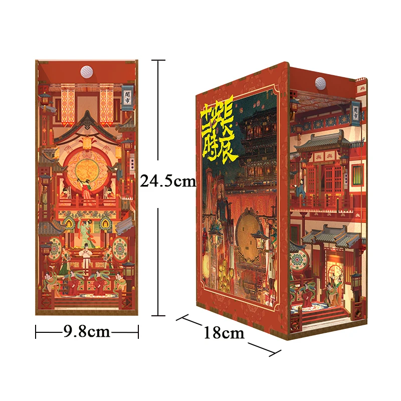 DIY Wooden Book Nook Shelf Insert Kits 12 Hours in Chang'an Bookends Miniature Building Kits Bookshelf Doll Houses Friends Gifts 5