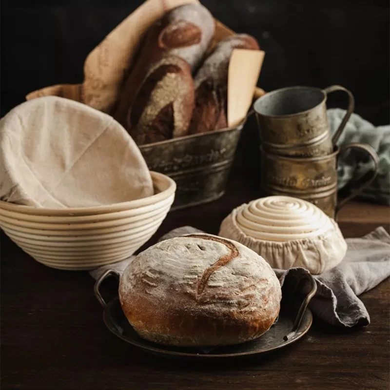 Set de 2 paniers de levée ronds pour la cuisson du pain, rotin 100%  naturel