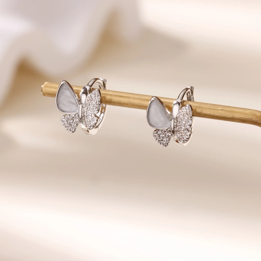 Luxury Butterfly Zircon Earrings Cubic Zirconia Stainless Steel Waterproof