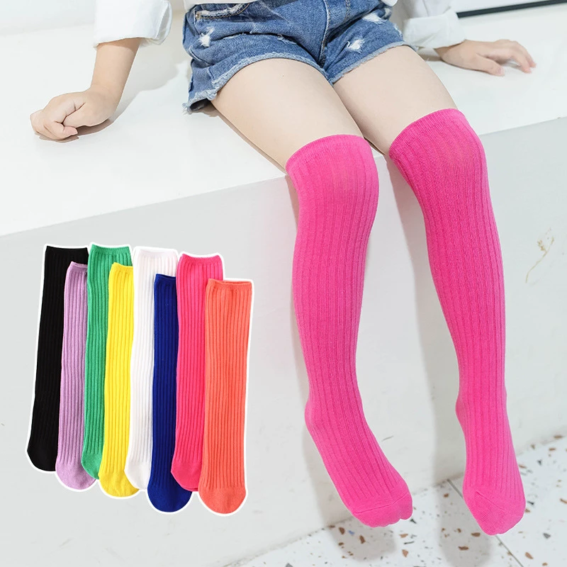 Children's High Knee Socks Kids Baby Cotton Candy Color Stockings Long