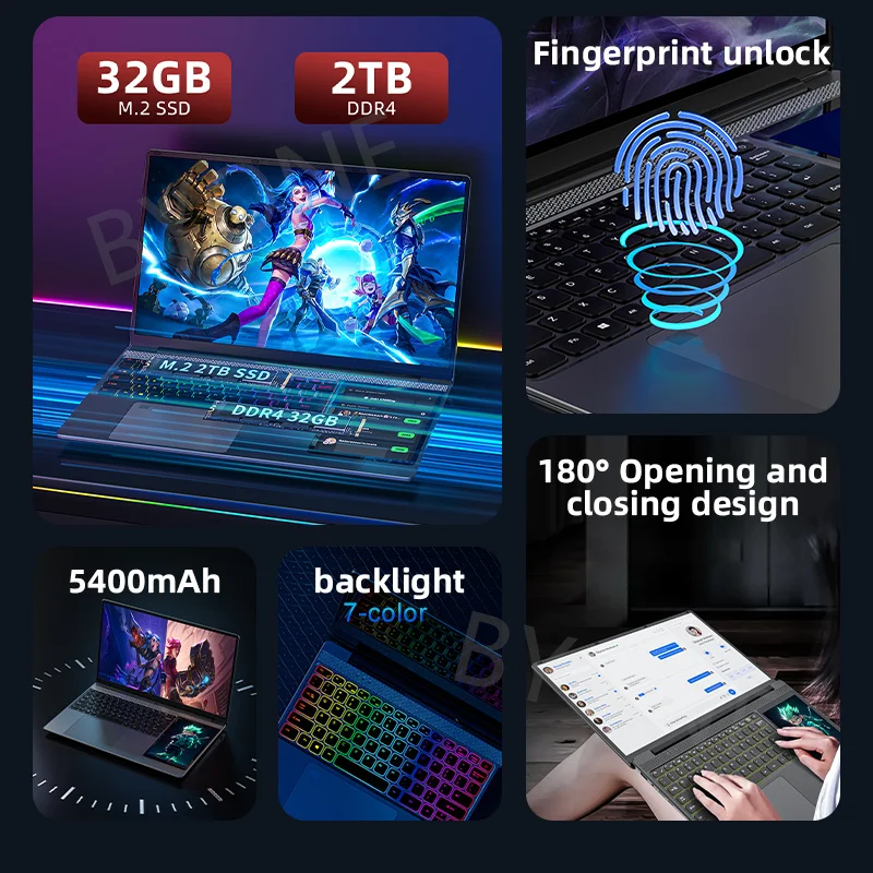 BYONE BY156 Dual Screen Laptop 15.6" IPS+7" Touch Screen 32G DDR4 2TB SSD Intel N100 Processor Windows11 Notebook Computer 2