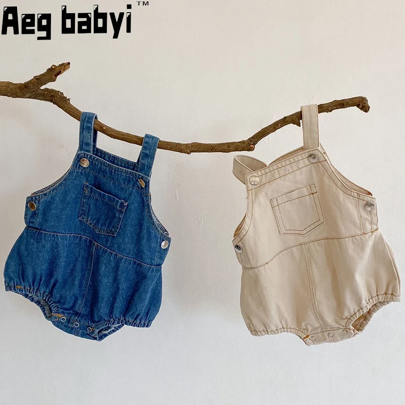 

Kids Baby Girls Boys Denim Strap Bodysuits Summer New Infant Newborn Toddler Jumpsuit baby Pocket Jeans Overalls Kids Clothing