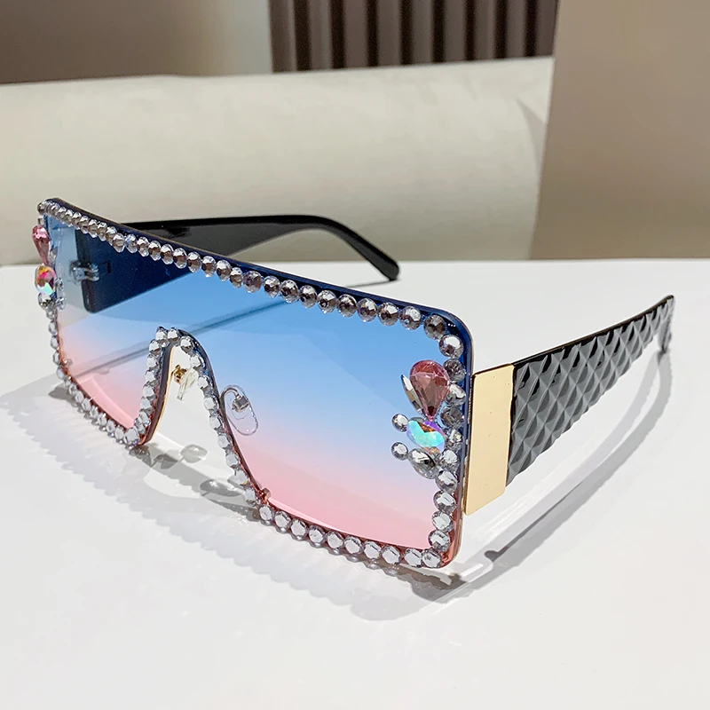 2025 Large Frame Diamond-set Sunglasses Women's Anti-ultraviolet Glasses One-piece Sunglasses Rhinestone Glasses - Image 5