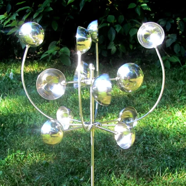 Dekoratív Szélmalmok Kovácsoltvas Kültéri Szélmalom Szobor Ezüst Művészeti Kézműves Udvari Dísz Otthoni Dekoráció A Gyepkerthez - Image 2