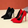 Big Size 35-45 women's shoes 2024 concise flock high heels women pumps pointed toe classic red gray ladies wedding shoes office