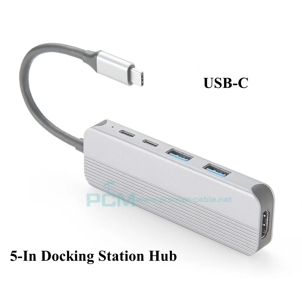 5-In-1 MultiPort USB C Hub, USB Type-C to HDMI Converter, USB-C Dongle with 4K HDMI, 100W Power Delivery, 2 USB3.0, 5Gbps USB-C