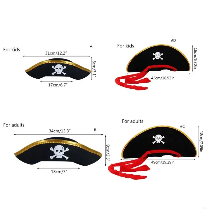 634F Halloween Tricorn Hat Delicate Black Tricorn Hats Buccaneer Costume Hat Adults Cosplay Costume Pirate Hats