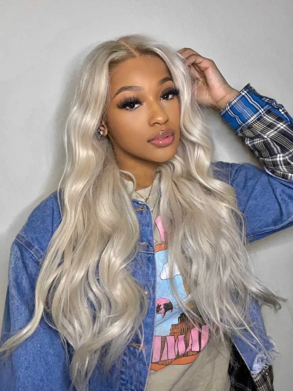 

Platinum Blonde Full Lace Wigs #6 Rooted Wavy Ombre Human Hair Wigs 200% HD 13x6 Lace Frontal Wig for Women Preplucked Hairline