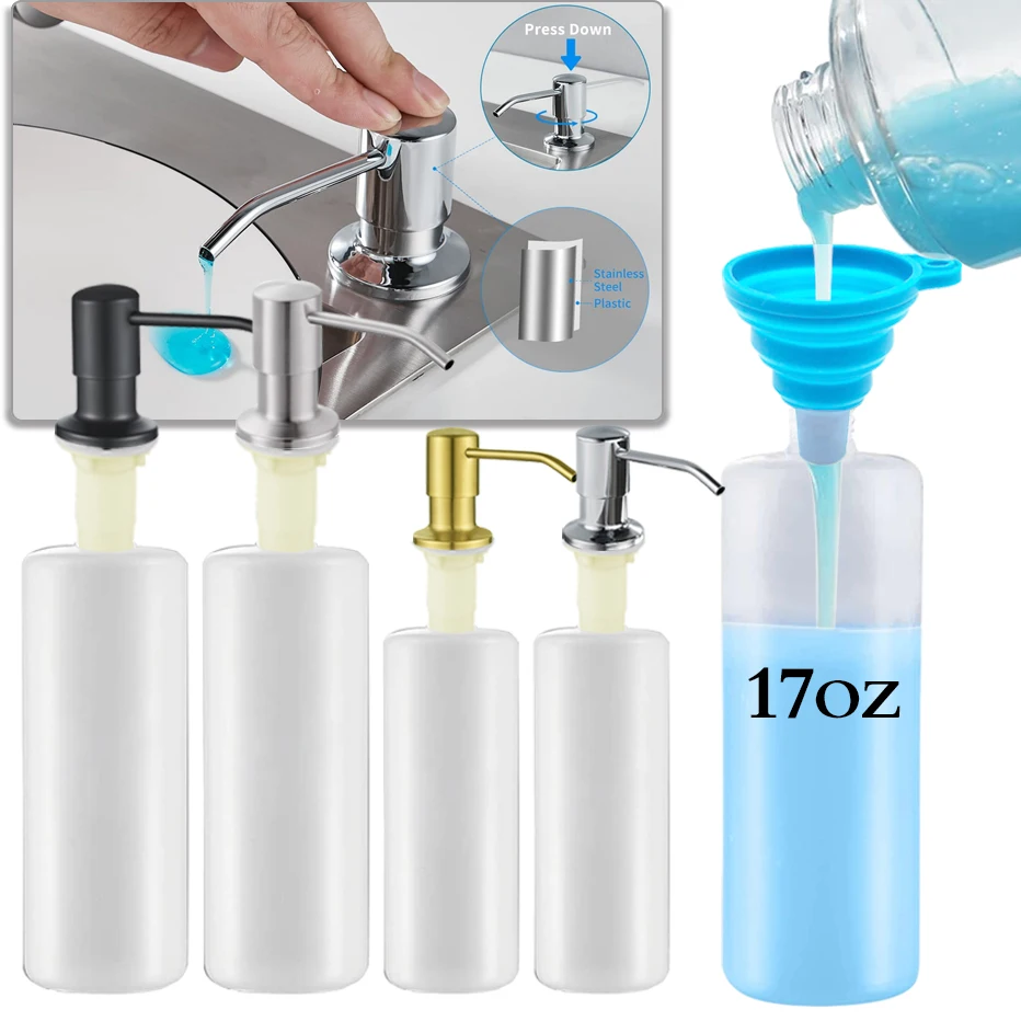 Stainless Steel Built-in Kitchen Sink Soap Dispenser, 500ml Capacity