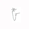 85795-f42780.jpg Boucles d'oreilles tendance en acier inoxydable pour femmes, 1 pièce, chaîne à Double perçage, fleur coréenne, Zircon, clous de perçage, bijoux à la mode