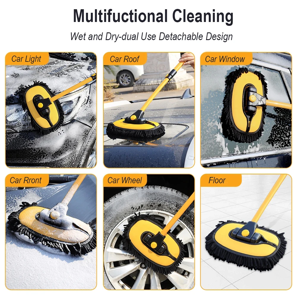 Car Cleaning Brush Car Wash Brush Telescopic Long Handle Mop Super Absorbent Chenille Broom Detailing Adjustable Auto Accessory