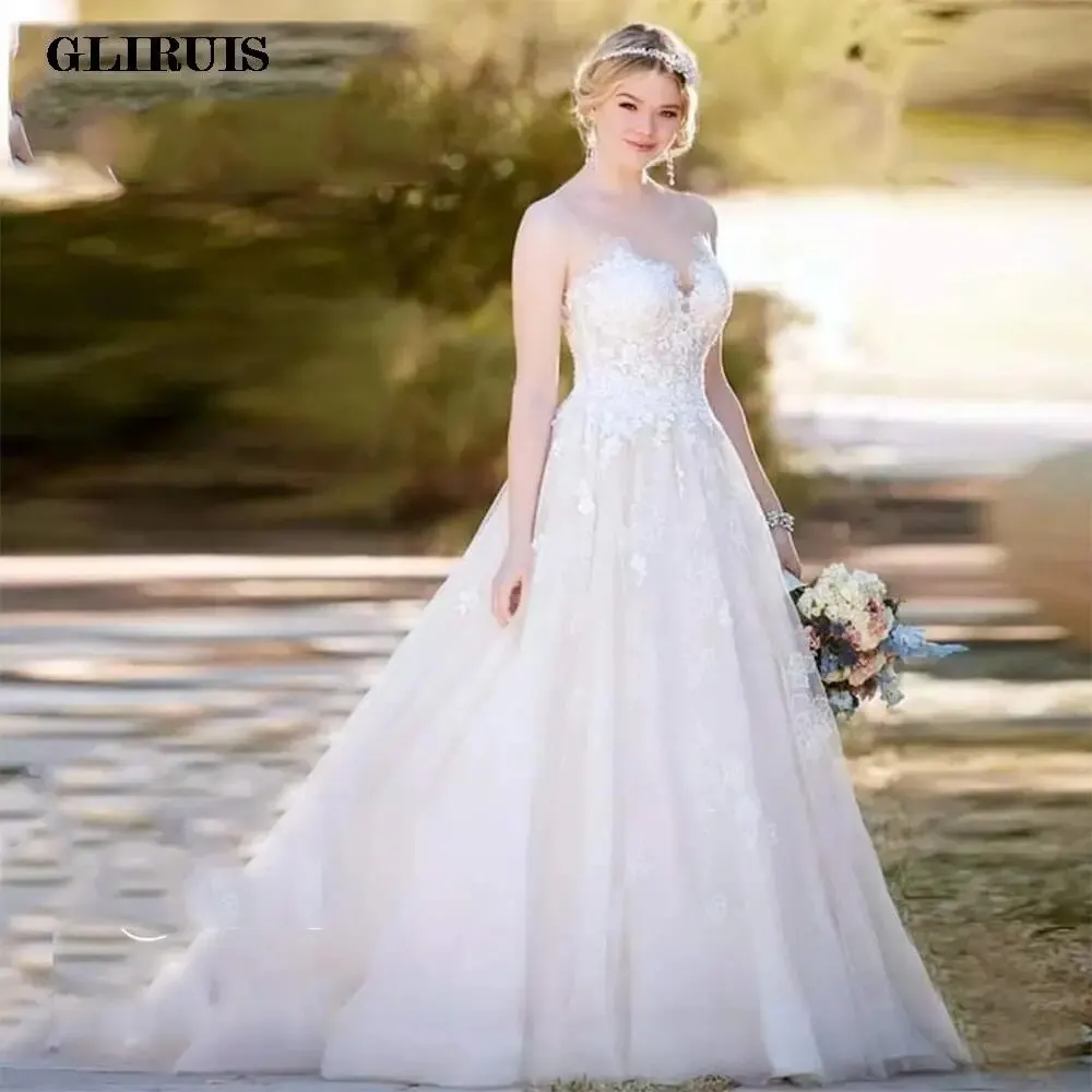 

2022 кружевные современные свадебные платья принцессы с аппликацией, знаменитые Свадебные платья без рукавов с круглым вырезом, свадебные платья