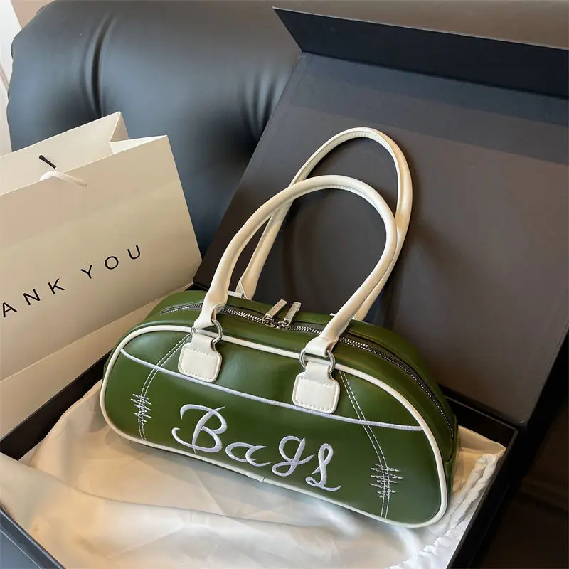 HAEX Fashion Women Shoulder Bags 2023 New LA Style Vintage Letter Embroidery Underarm Bolso Mujer Large Capacity Boston Bag