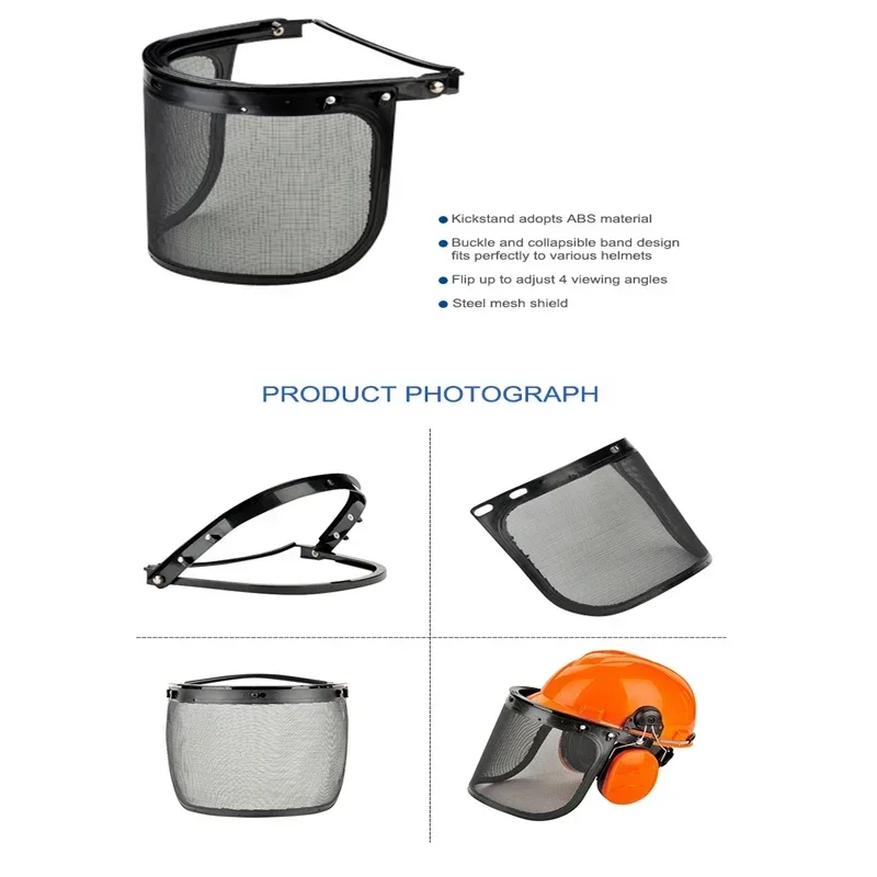 180 Degrees Adjustable Helmet Outdoor Garden Hat Splash Proof Full Face Mesh Forestry Metal Visor Grass Trimmer Protective 6