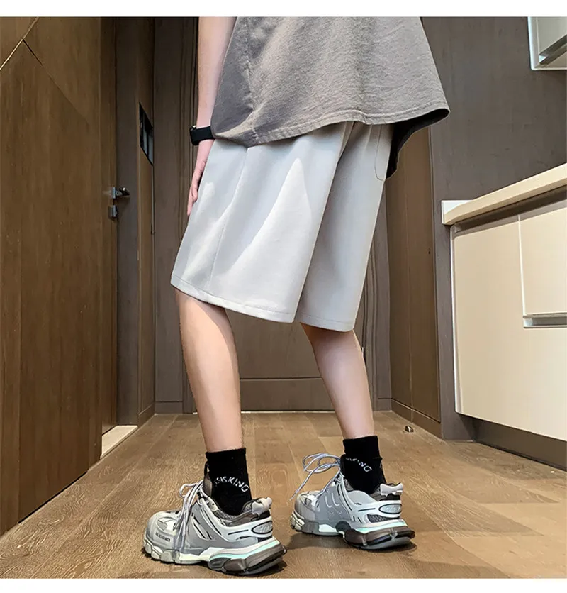 Summer Man Pants Solid Loose Casual Cotton Drawstring Elastic Waist Straight Black Five-Point Beach Shorts Cargo Shorts For Men