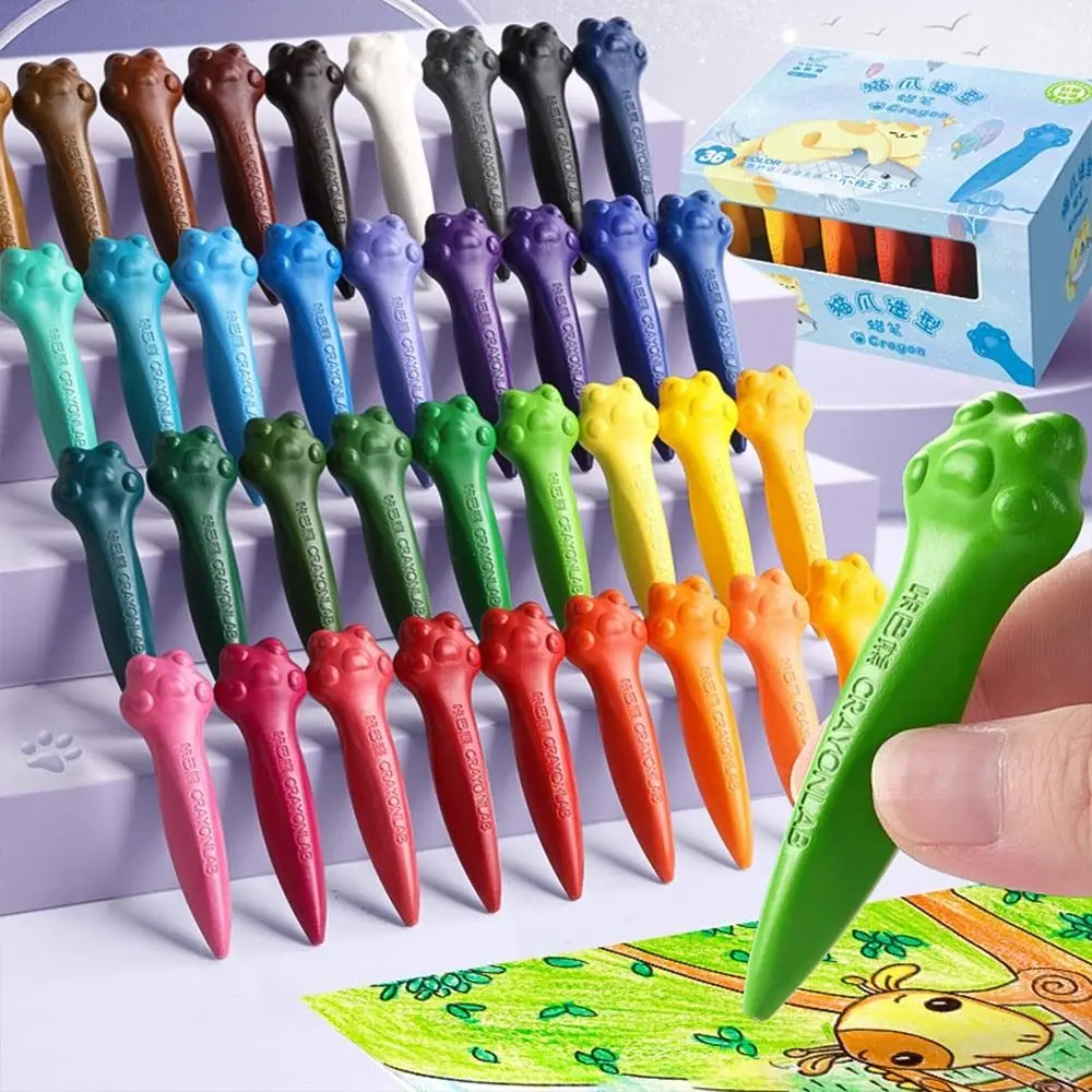 

12/24/36 Colors Plastic Plastic Crayon Erasable Do Not Dirty Hands Colored Crayon Washable Cat Paw Shaped Wax Pencil Stationery