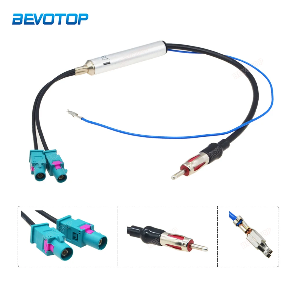 Amplificador de Sinal de Rádio do Carro Antena de Áudio am fm Fakra Dupla Din Antena de Rádio rf Cabo Adaptador Aéreo para vw Audi Skoda