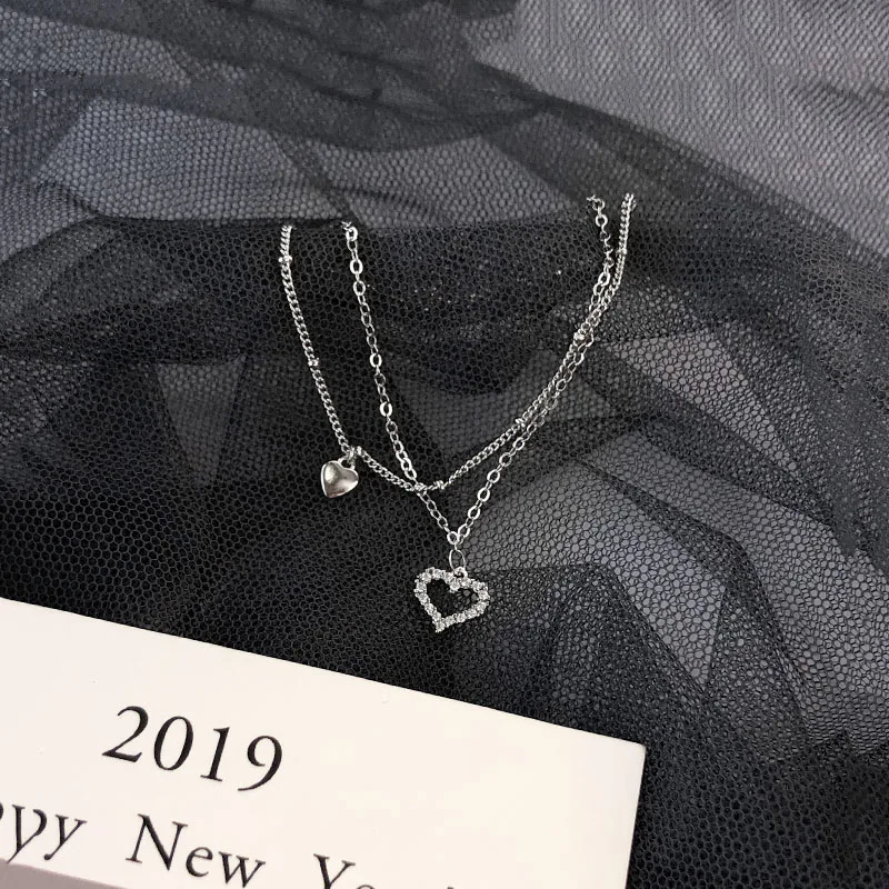 Genuine 925 Sterling Silver Fashion Double Layer Chain Heart Anklets For Women Wedding Birthday Present Fine Jewelry DA2343