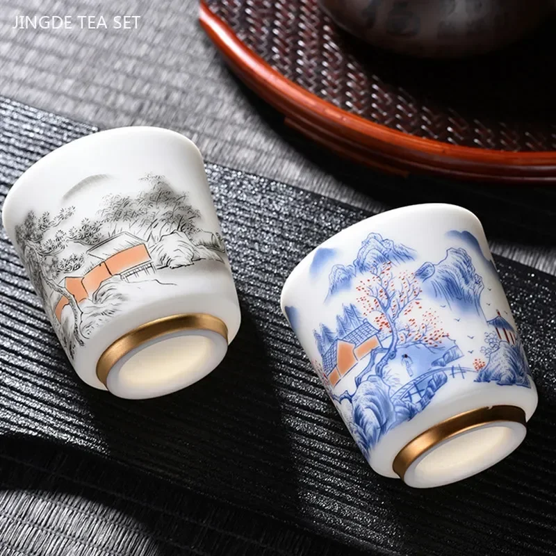 90/110ml Hand-painted Ceramic Tea Cup High Quality White Porcelain Teacups Handmade Portable Tea Bowl Exquisite Tea Accessories